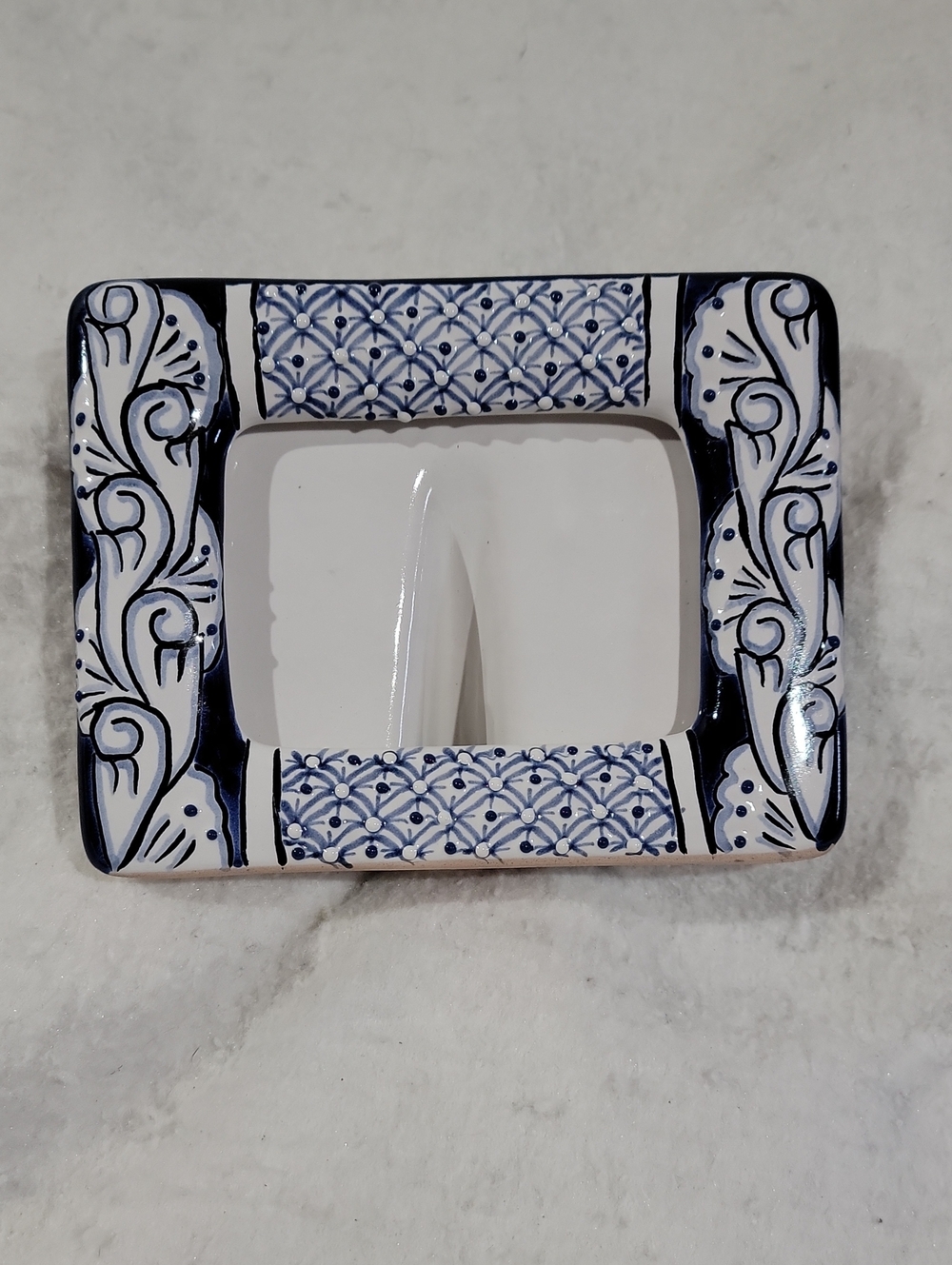 Hand-Crafted Mexican Blue&White Ceramic Picture Frame- Lead Free- Garay Talavera